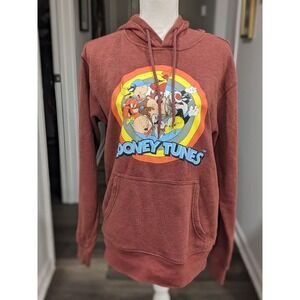Looney Tunes Hoodie S (34/36) Sweater Pullover Burgundy Rust Graphic Sleeve